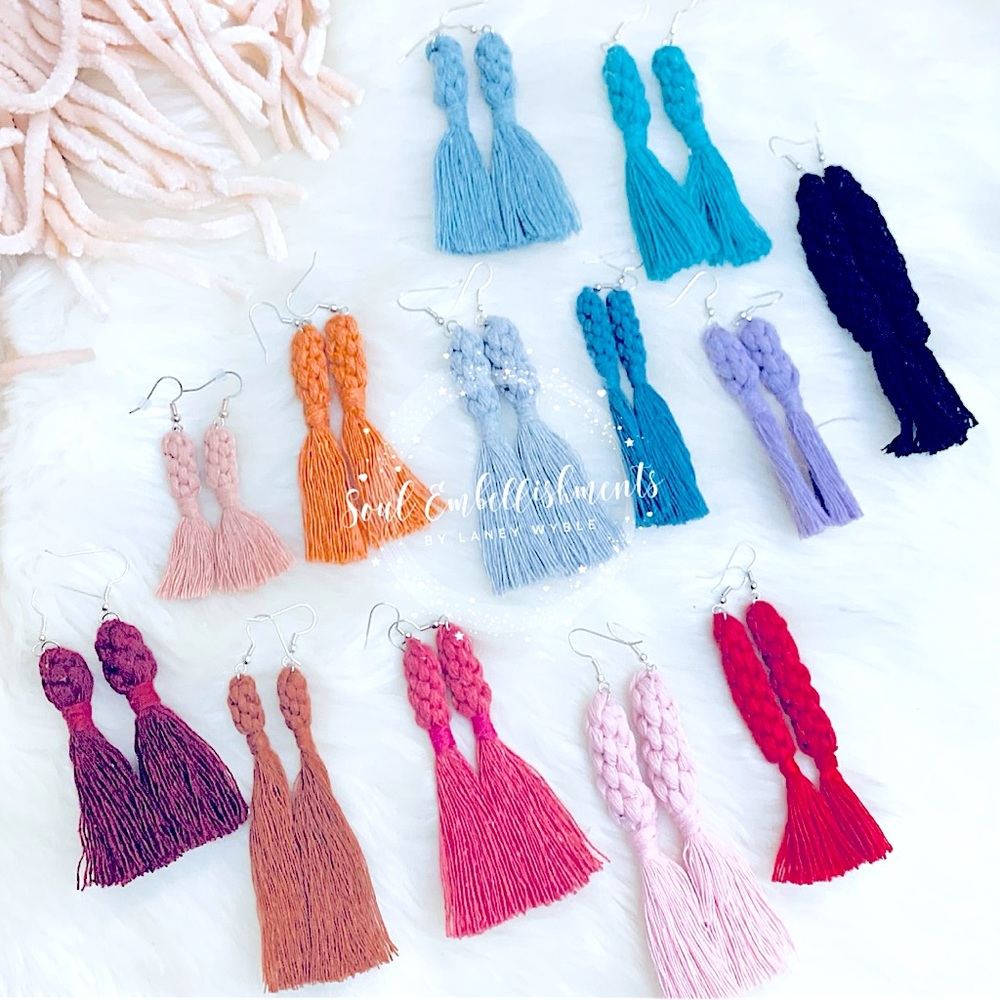 🥳HP: Trendy BOHO Stylish 100%COTTON Customizable Dangle Tassel Earrings 925s